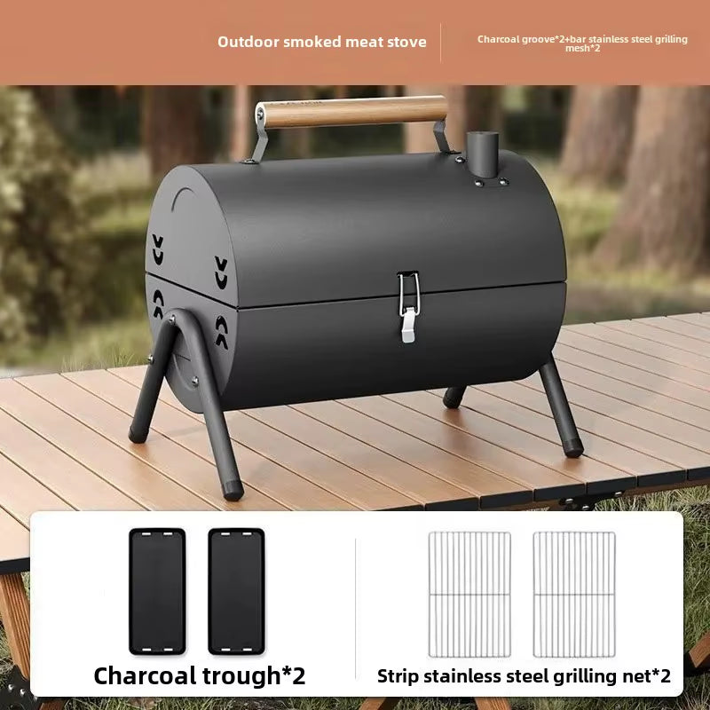 Portable Double-Sided Zibo Barbecue Grill Home Use Wood Charcoal Outdoor Camping Smoke Ring Cooker Dual Purpose Grill