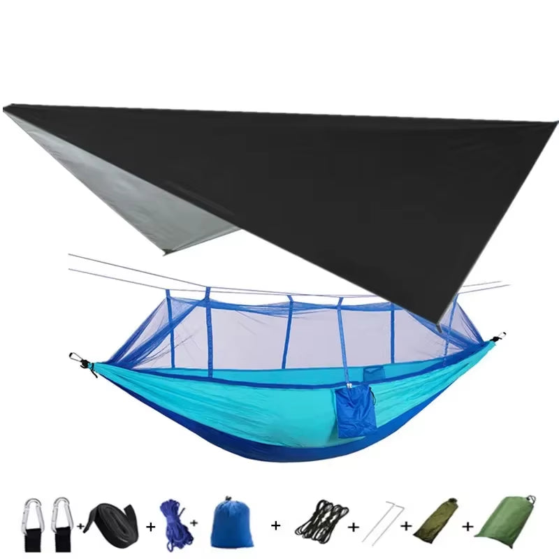 Premium Lightweight Portable Camping Hammock with Waterproof Tent Awning Rain Fly Tarp and Mosquito Net Canopy, Made from Durable 210T Nylon