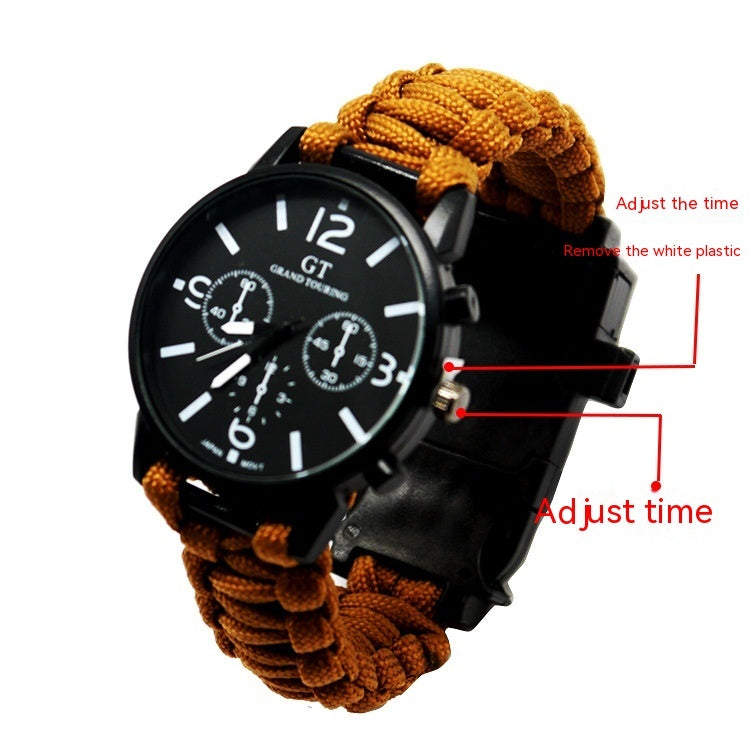 Abenteuertaugliche Survival-Uhr mit LED und Paracord