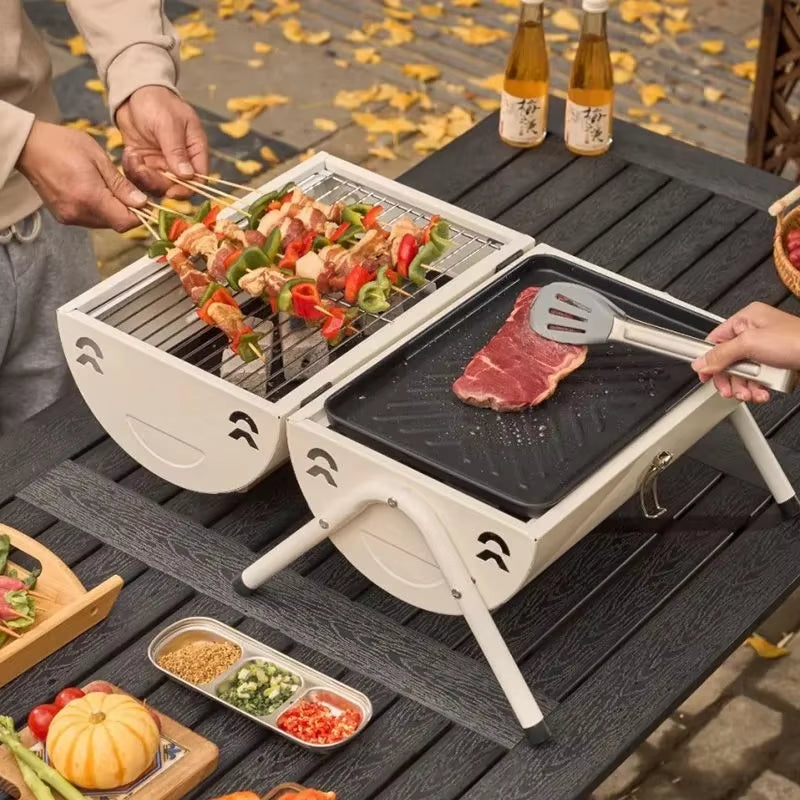 Portable Double-Sided Zibo Barbecue Grill Home Use Wood Charcoal Outdoor Camping Smoke Ring Cooker Dual Purpose Grill