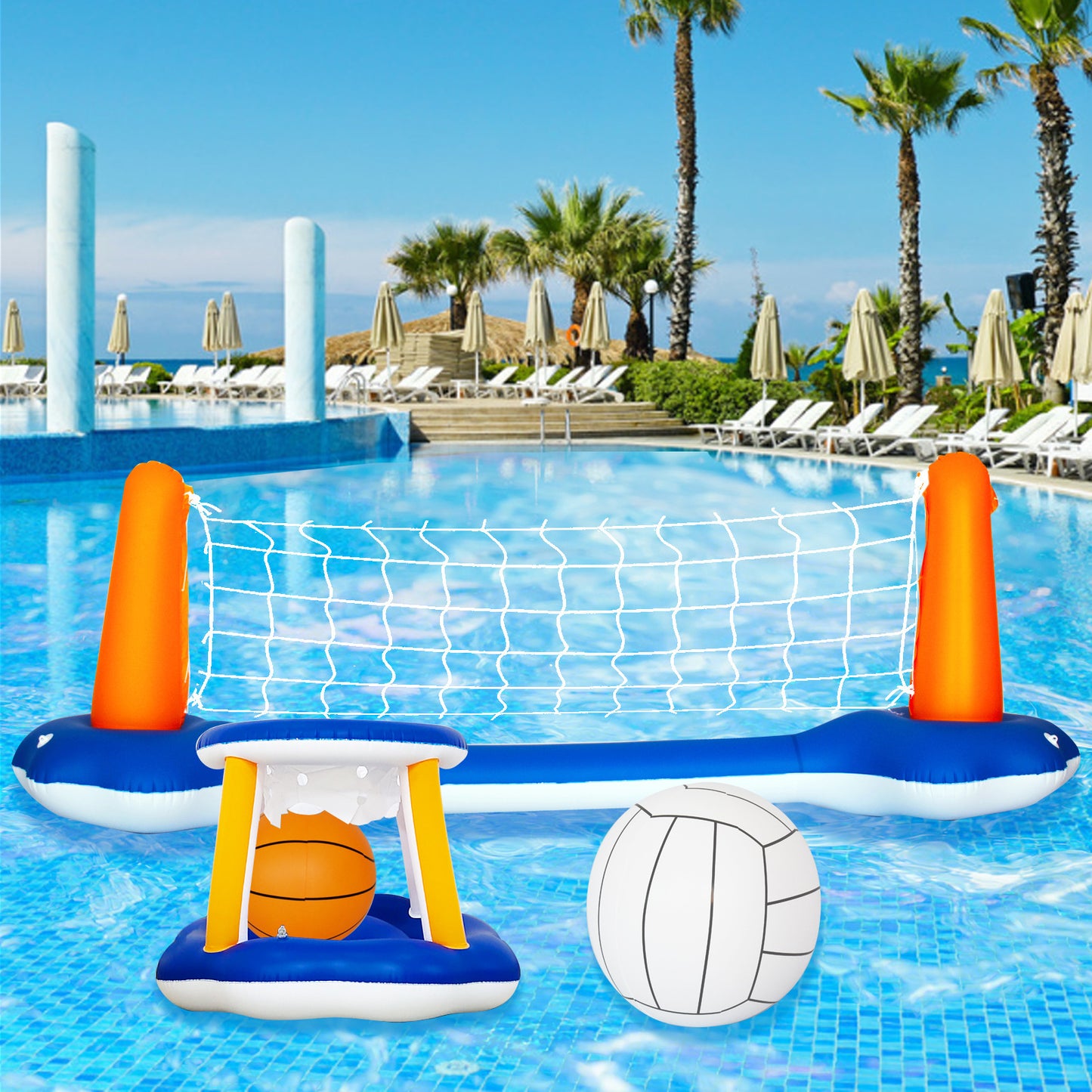 Episches aufblasbares Pool-Sportset: Volleyball und Basketball