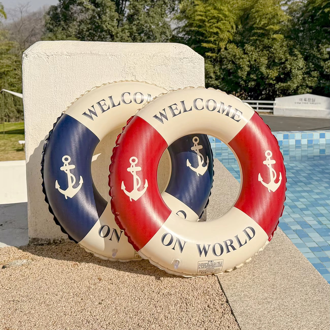 Retro Boat Anchor Women's Swimming Ring - Inflatable Lifebuoy for Adults, Floating Pool Raft with Handrail for Leisure Beach Use