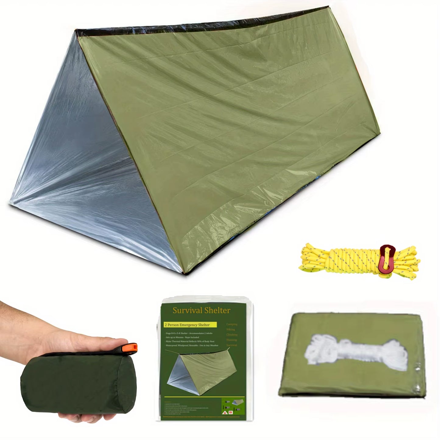 Waterproof Mylar Thermal Emergency Survival Shelter Tent for Two - Ideal for Hiking and Outdoor Camping