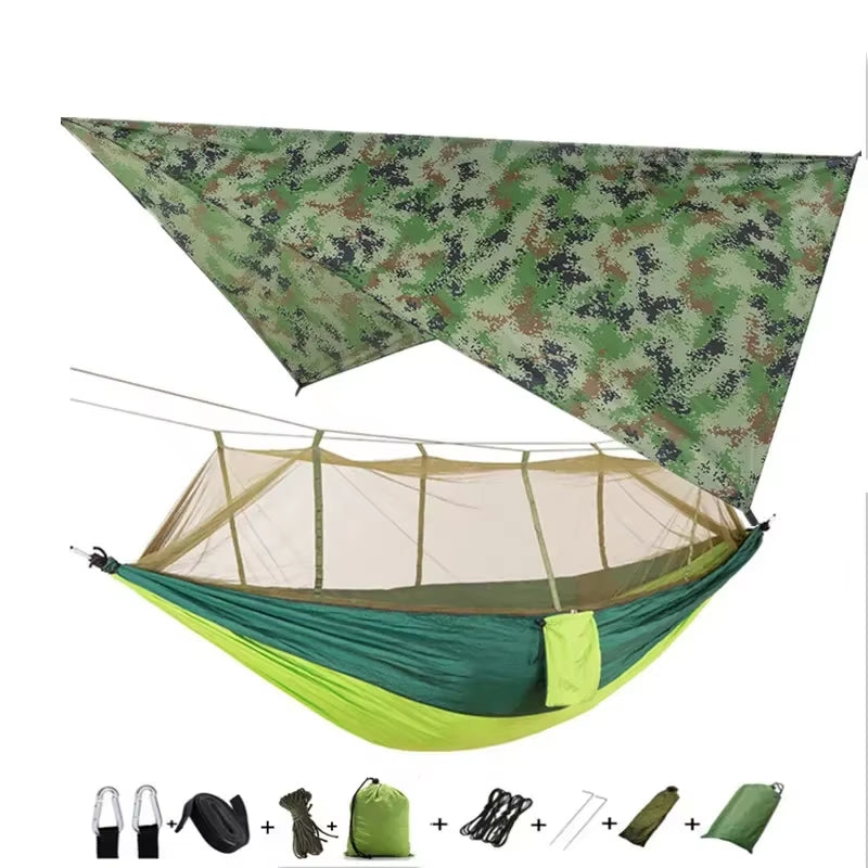Premium Lightweight Portable Camping Hammock with Waterproof Tent Awning Rain Fly Tarp and Mosquito Net Canopy, Made from Durable 210T Nylon