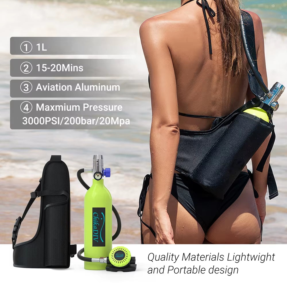 C400 Mini Scuba Tank Oxygen Cylinder Refillable 1L Capacity Diving Gear Diver Portable Diving Snorkeling Equipment