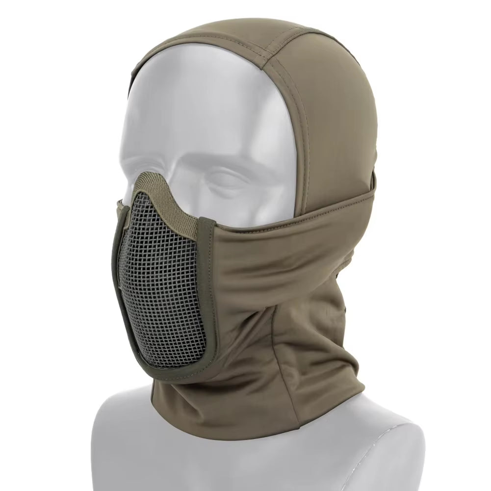 Tactical Balaclava Mesh Mask Airsoft Paintball Full Face Protection Ninja Style Hood Steel Metal Mask Foldable Design