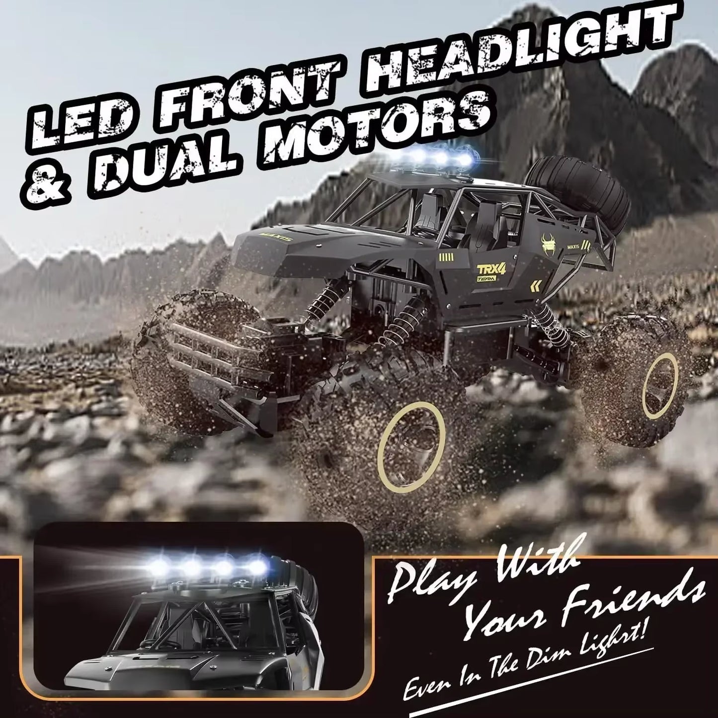 4WD 37CM Remote Control Off-Road RC Car - Super Alloy 4X4 Climbing Truck Buggy RTR Electric Vehicle for Children
