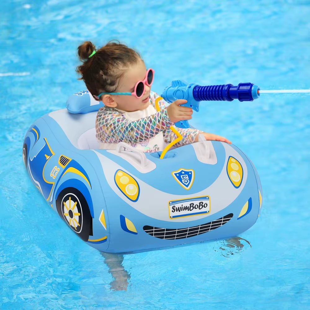 Inflatable Car Swimming Seat for Kids with Handle - Floating Pool Toy with Water Gun for Summer Fun