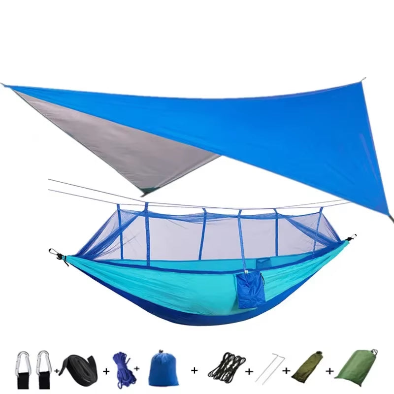 Premium Lightweight Portable Camping Hammock with Waterproof Tent Awning Rain Fly Tarp and Mosquito Net Canopy, Made from Durable 210T Nylon