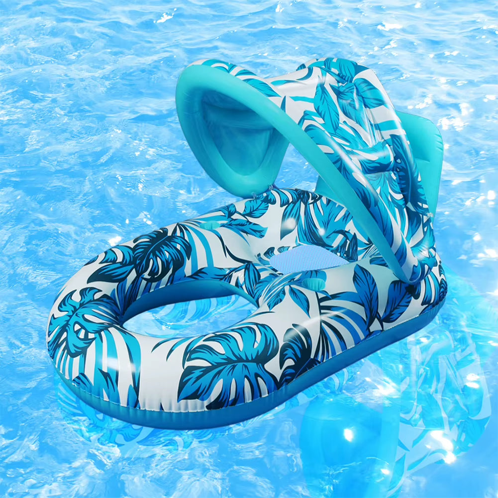 Premium Beach Folding Hammock with Sunshade and Inflatable Water Sleeping Bed - PVC Floating Lounger Air Mattress for Outdoor Swimming Activities