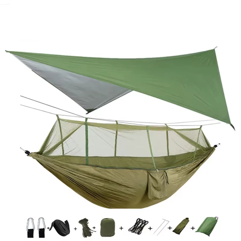 Premium Lightweight Portable Camping Hammock with Waterproof Tent Awning Rain Fly Tarp and Mosquito Net Canopy, Made from Durable 210T Nylon