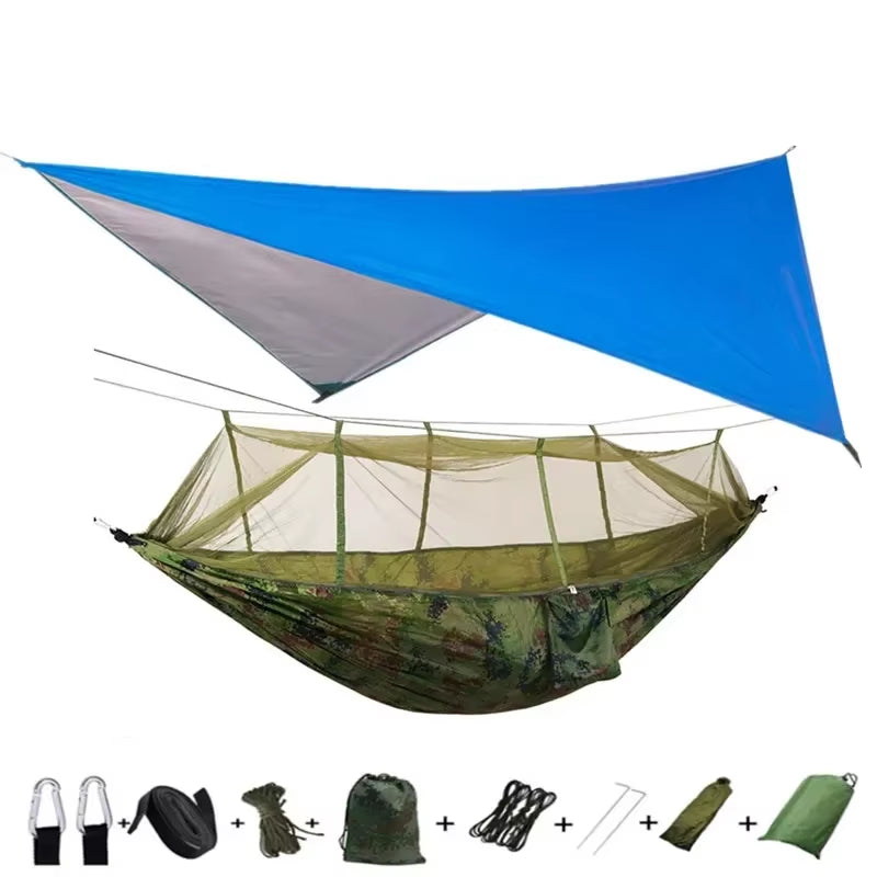 Premium Lightweight Portable Camping Hammock with Waterproof Tent Awning Rain Fly Tarp and Mosquito Net Canopy, Made from Durable 210T Nylon