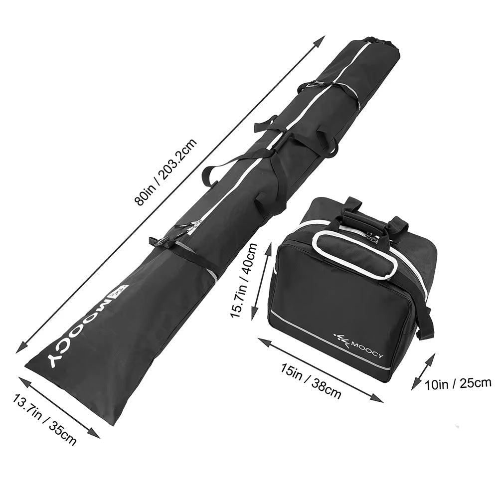 2 Pcs Ski Set Waterproof Ski Duffle Bag & Boot Tote Set Padded Snowboard and Boot Storage Bag for Travel Fit Skis up to 200 Cm