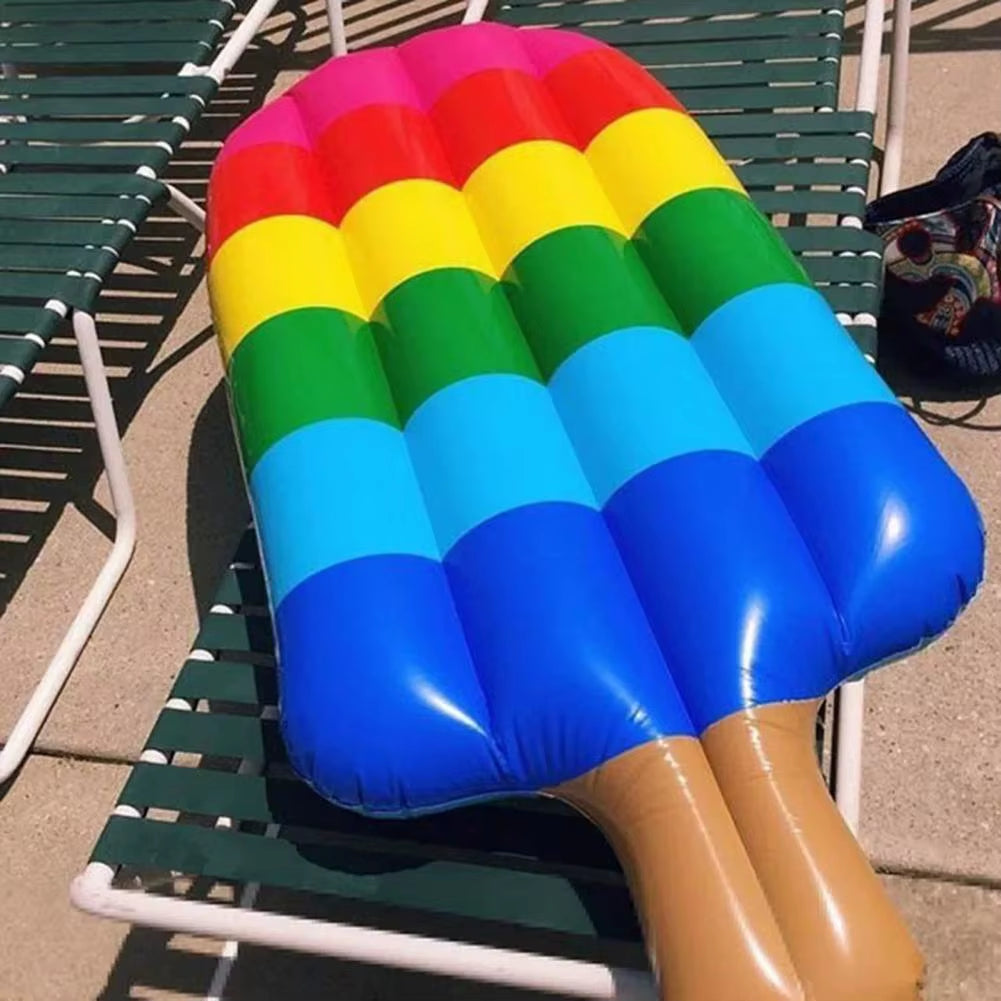 180Cm Rainbow Ice Cream Inflatable Pool Float Lounge - Water Recliner and Swimming Mattress