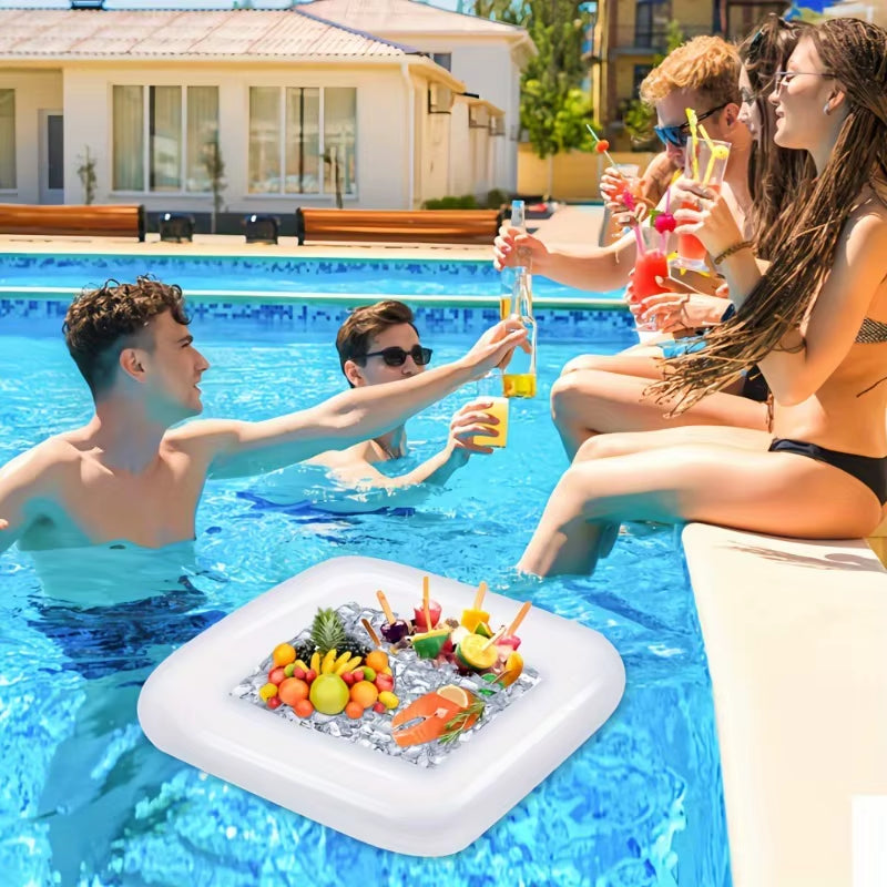 1Pcs Square Inflatable PVC Ice Bar Portable Pool Party Drink Tray Outdoor Beer Cup Holder Cooler Bucket with Ice Plate