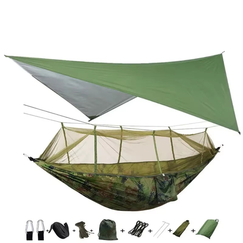 Premium Lightweight Portable Camping Hammock with Waterproof Tent Awning Rain Fly Tarp and Mosquito Net Canopy, Made from Durable 210T Nylon