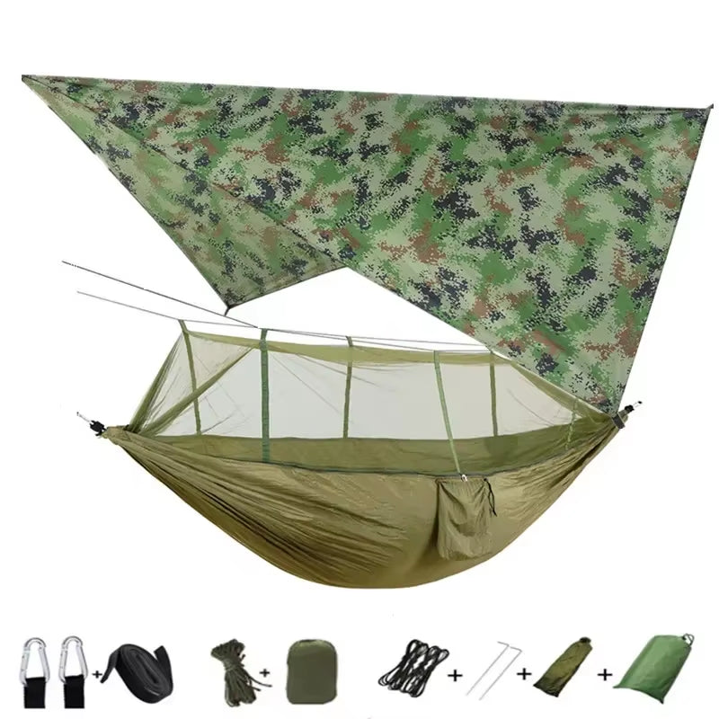 Premium Lightweight Portable Camping Hammock with Waterproof Tent Awning Rain Fly Tarp and Mosquito Net Canopy, Made from Durable 210T Nylon