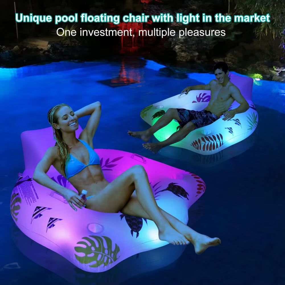 Luxurious Water Air Mattress Swim Chair with U-Shaped Design and Color-Changing Light for Ultimate Relaxation by the Pool