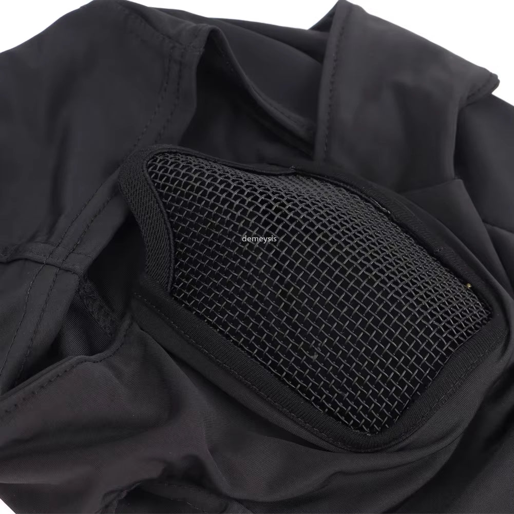 Tactical Balaclava Mesh Mask Airsoft Paintball Full Face Protection Ninja Style Hood Steel Metal Mask Foldable Design