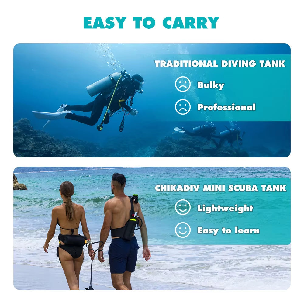 C400 Mini Scuba Tank Oxygen Cylinder Refillable 1L Capacity Diving Gear Diver Portable Diving Snorkeling Equipment