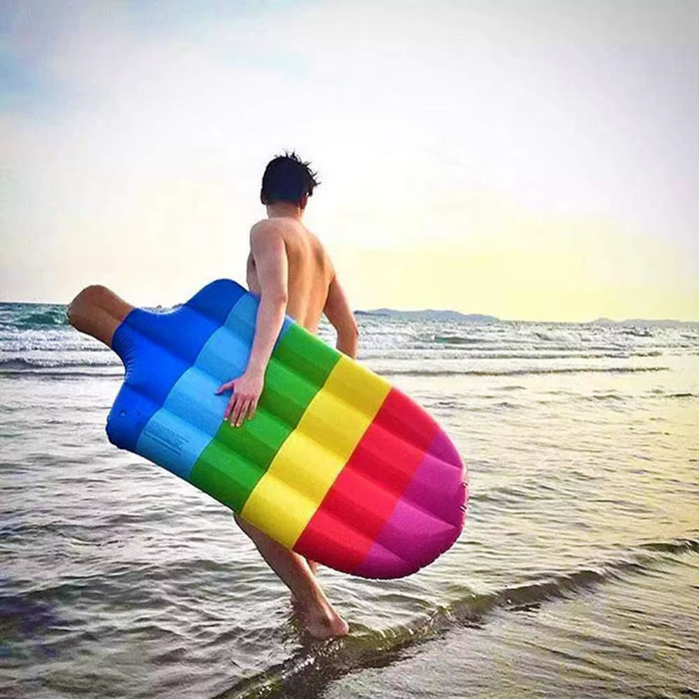 180Cm Rainbow Ice Cream Inflatable Pool Float Lounge - Water Recliner and Swimming Mattress