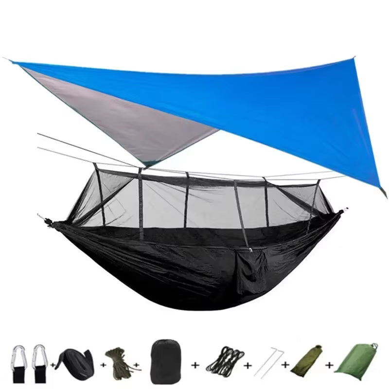 Premium Lightweight Portable Camping Hammock with Waterproof Tent Awning Rain Fly Tarp and Mosquito Net Canopy, Made from Durable 210T Nylon