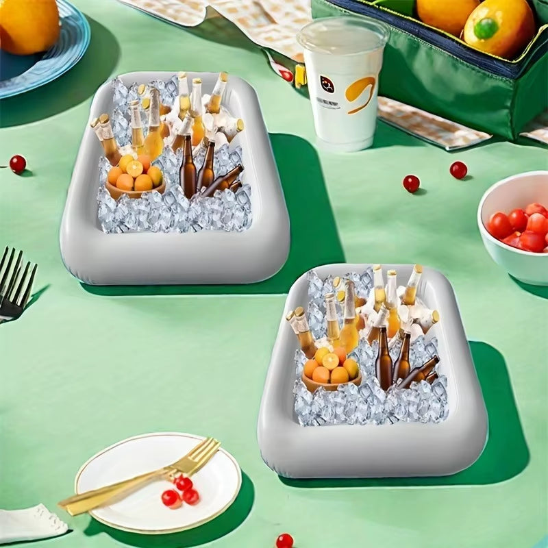 1Pcs Square Inflatable PVC Ice Bar Portable Pool Party Drink Tray Outdoor Beer Cup Holder Cooler Bucket with Ice Plate