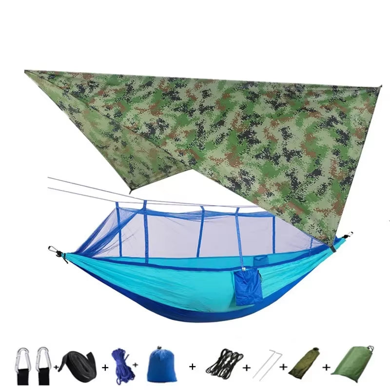 Premium Lightweight Portable Camping Hammock with Waterproof Tent Awning Rain Fly Tarp and Mosquito Net Canopy, Made from Durable 210T Nylon