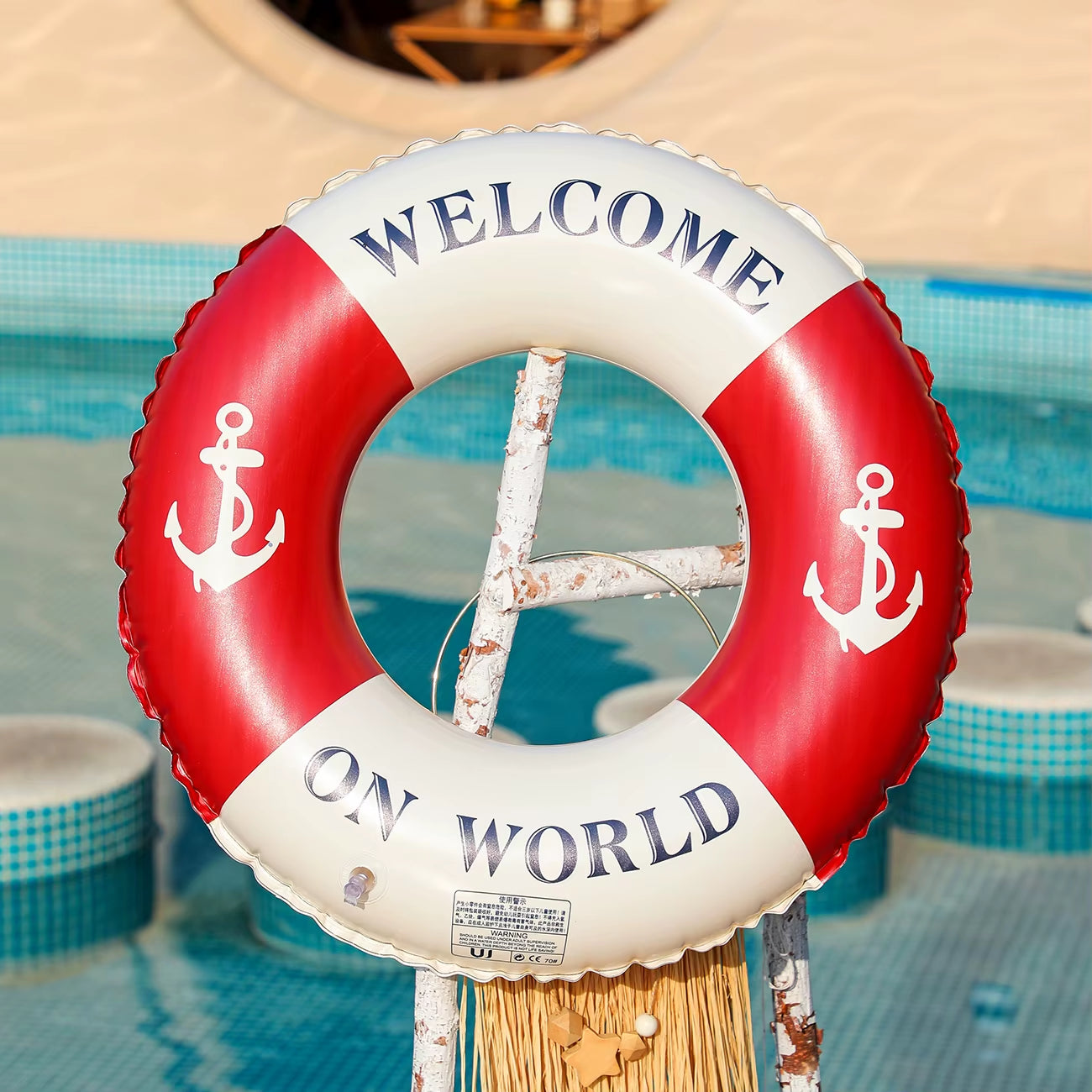 Retro Boat Anchor Women's Swimming Ring - Inflatable Lifebuoy for Adults, Floating Pool Raft with Handrail for Leisure Beach Use