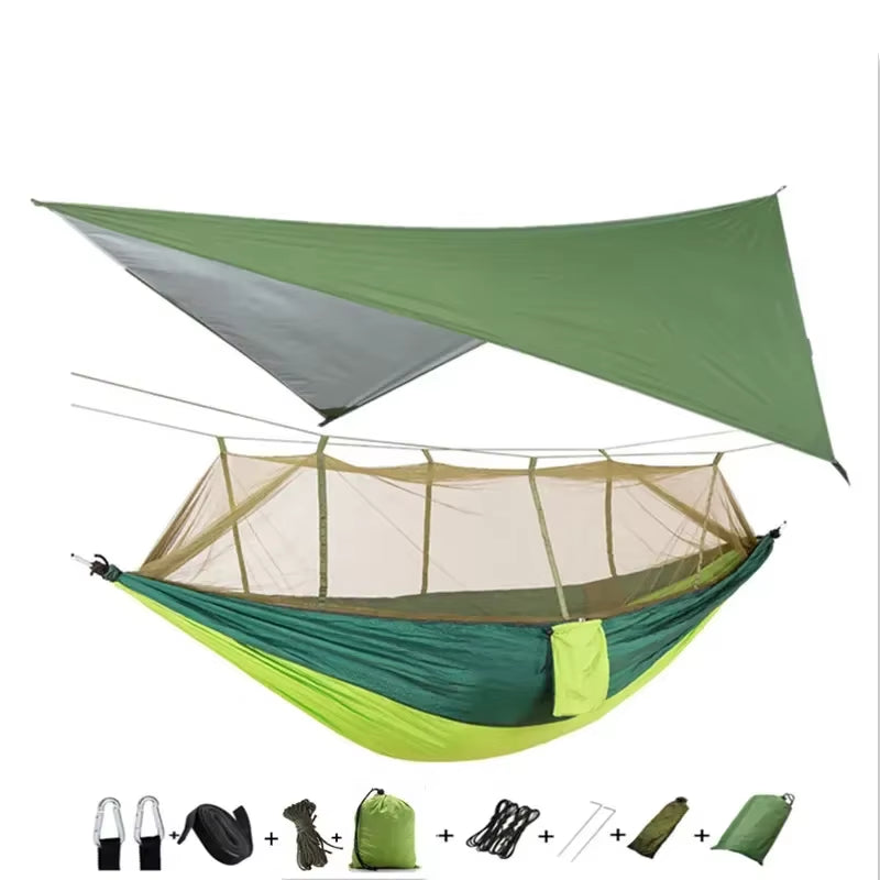 Premium Lightweight Portable Camping Hammock with Waterproof Tent Awning Rain Fly Tarp and Mosquito Net Canopy, Made from Durable 210T Nylon