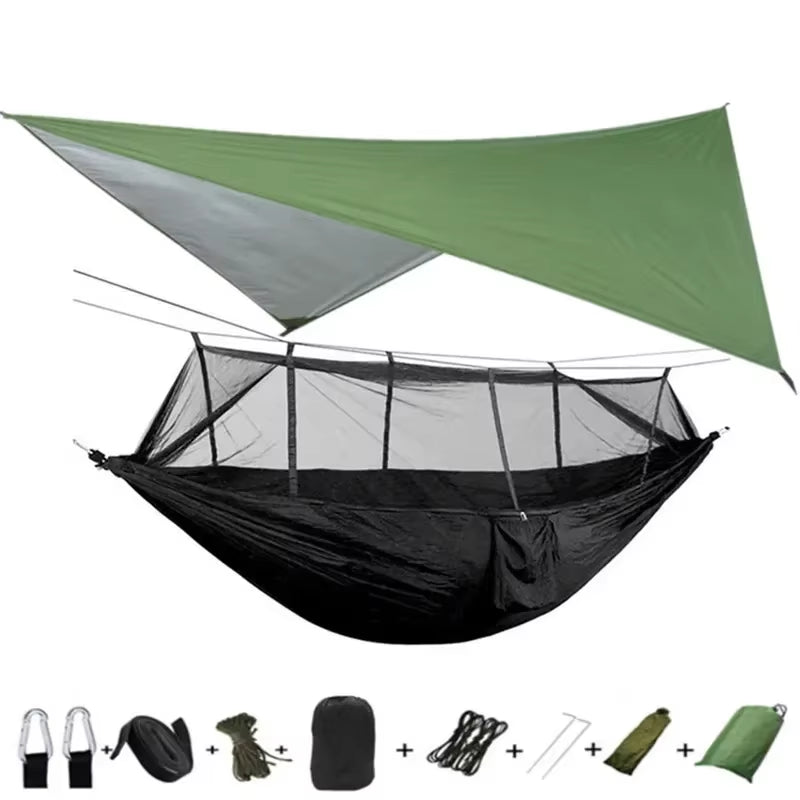 Premium Lightweight Portable Camping Hammock with Waterproof Tent Awning Rain Fly Tarp and Mosquito Net Canopy, Made from Durable 210T Nylon
