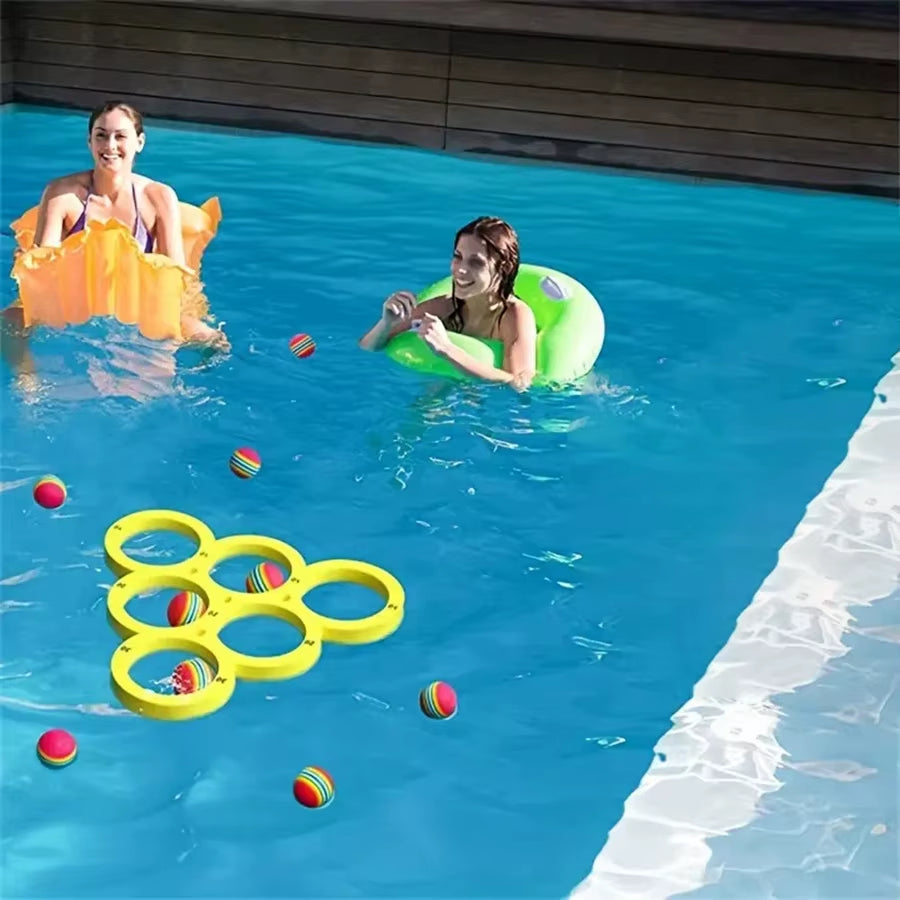 Floating Table with 10 Balls and Floating Toy Ring – EVA Throwing Game for Water Sports