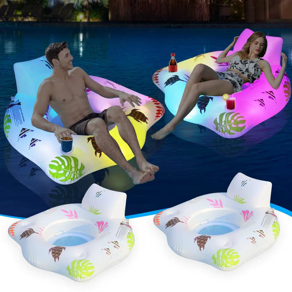 Luxurious Water Air Mattress Swim Chair with U-Shaped Design and Color-Changing Light for Ultimate Relaxation by the Pool
