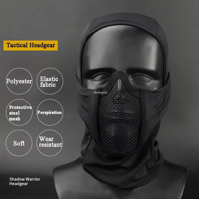Tactical Balaclava Mesh Mask Airsoft Paintball Full Face Protection Ninja Style Hood Steel Metal Mask Foldable Design