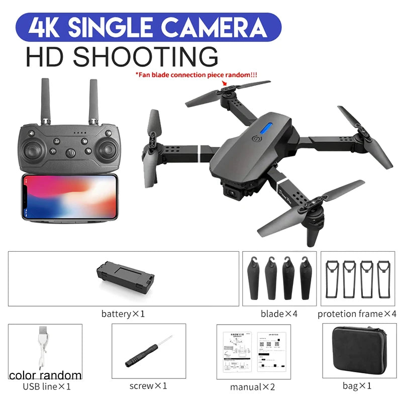 2024 E88Pro RC Drone 4K Professinal with 1080P Wide Angle HD Camera Foldable Helicopter WIFI FPV Height Hold Gift Toy