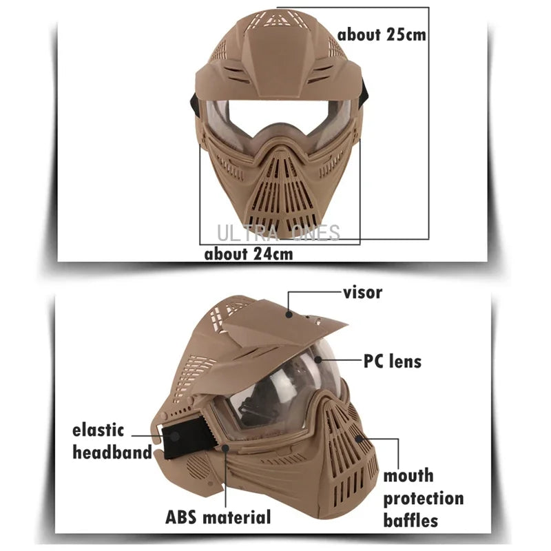 Tactical Mask with Lens Shooting Paintball Training Cs Wargame Full Face Mask Protection Airsoft Combat Masks Goggles Set