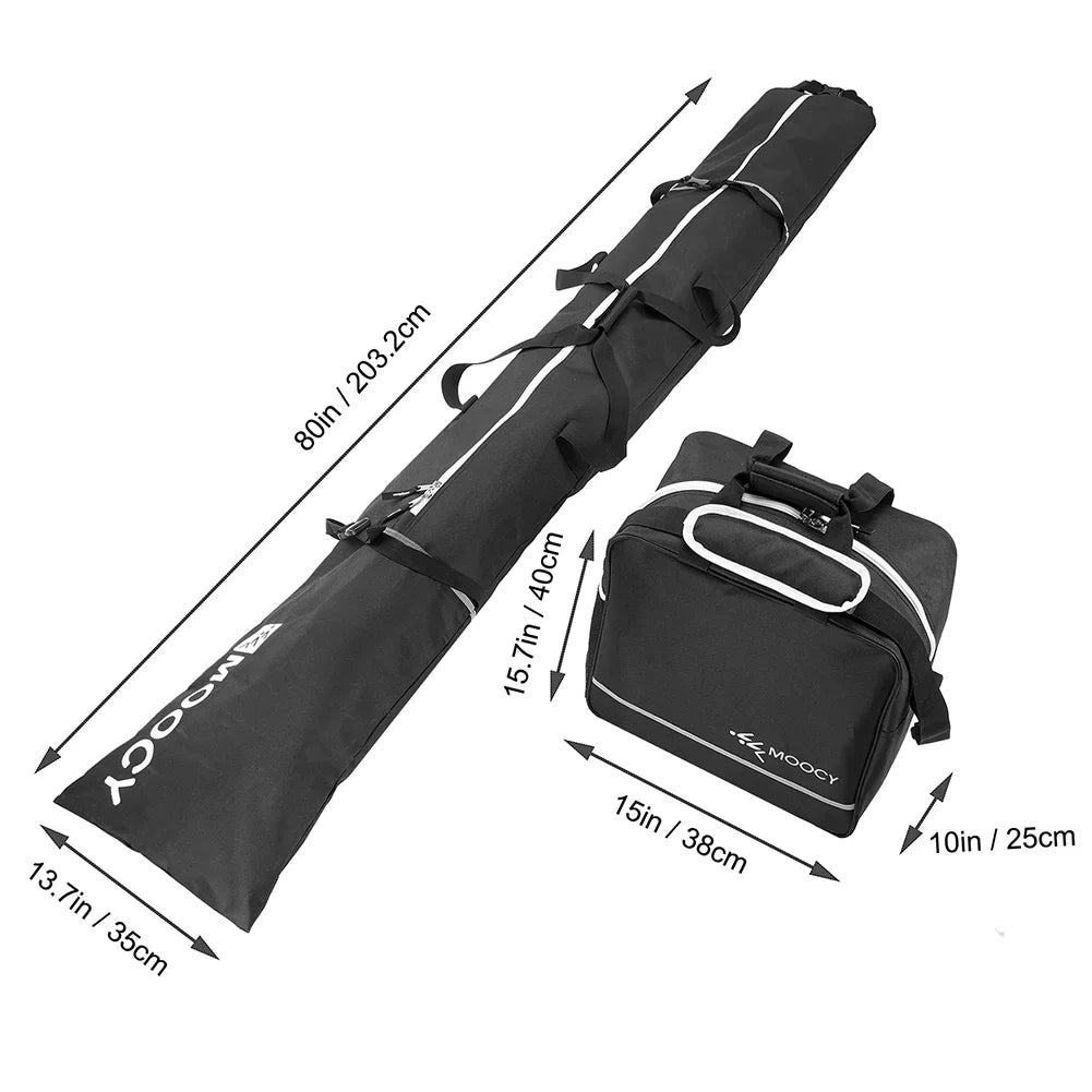 2 Pcs Ski Set Waterproof Ski Duffle Bag & Boot Tote Set Padded Snowboard and Boot Storage Bag for Travel Fit Skis up to 200 Cm