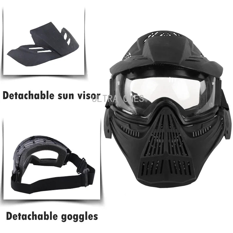 Tactical Mask with Lens Shooting Paintball Training Cs Wargame Full Face Mask Protection Airsoft Combat Masks Goggles Set