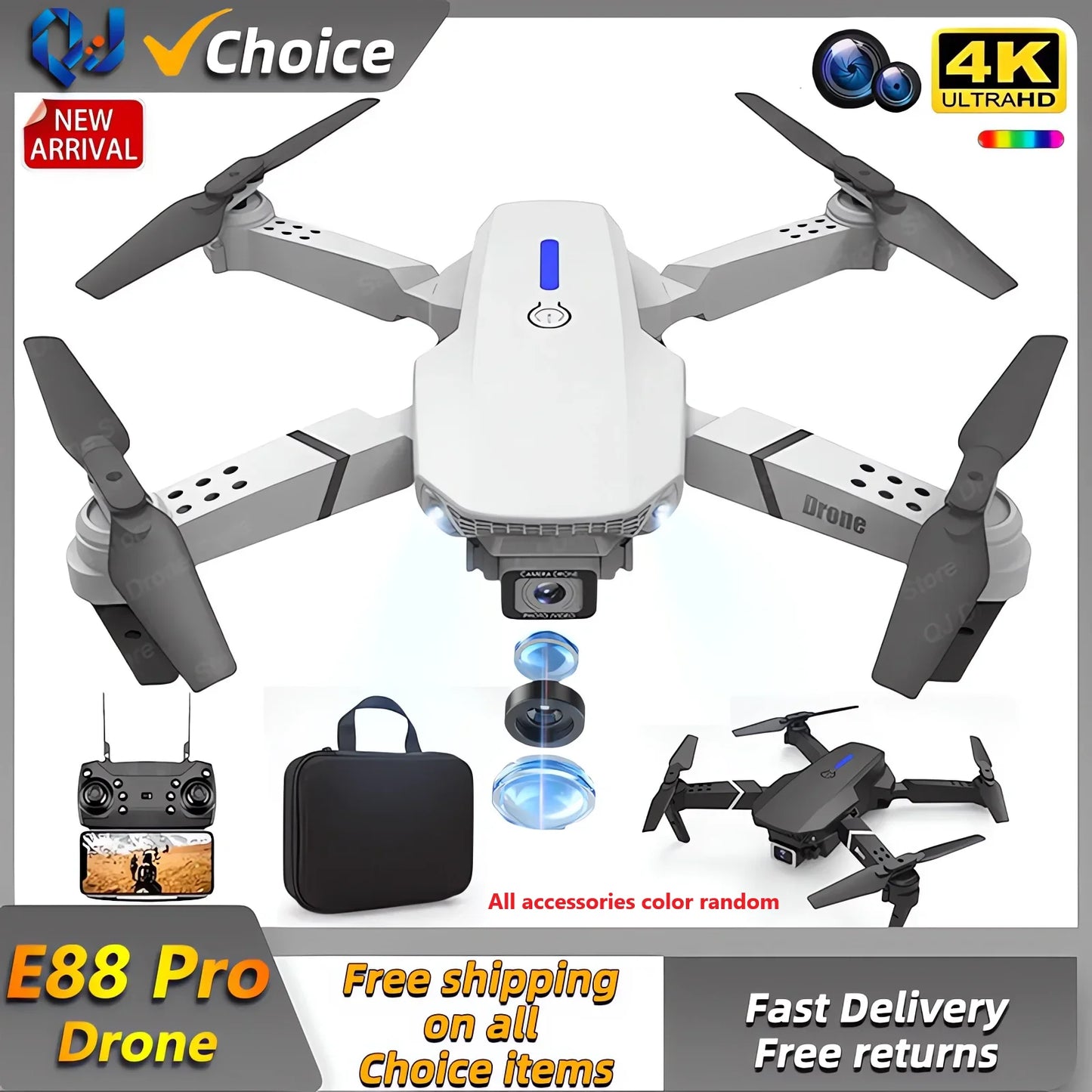 2024 E88Pro RC Drone 4K Professinal with 1080P Wide Angle HD Camera Foldable Helicopter WIFI FPV Height Hold Gift Toy
