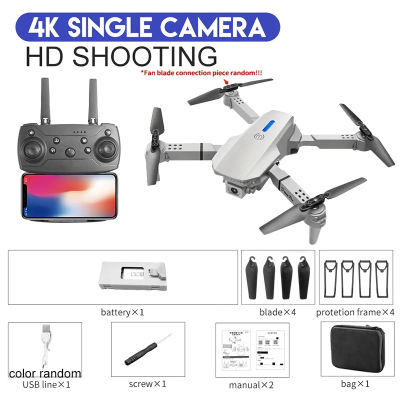 2024 E88Pro RC Drone 4K Professinal with 1080P Wide Angle HD Camera Foldable Helicopter WIFI FPV Height Hold Gift Toy