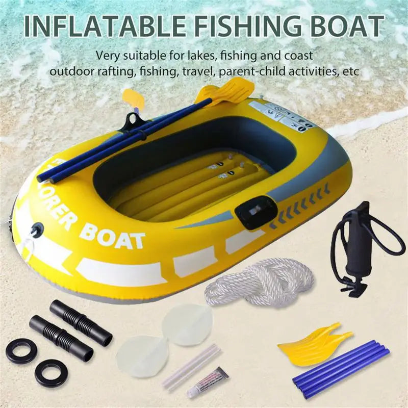 Inflatable Boat 2 People PVC Canoe Kayak Rubber Dinghy Thicken Foldable Drifting Fishing Boat Raft with Air Pump and Paddles