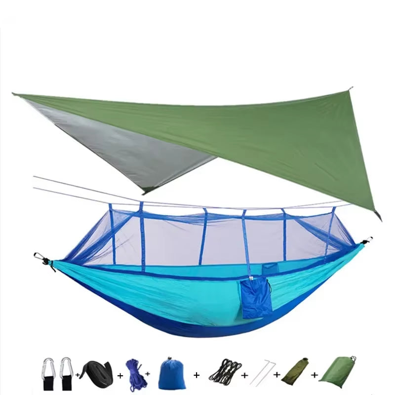 Premium Lightweight Portable Camping Hammock with Waterproof Tent Awning Rain Fly Tarp and Mosquito Net Canopy, Made from Durable 210T Nylon