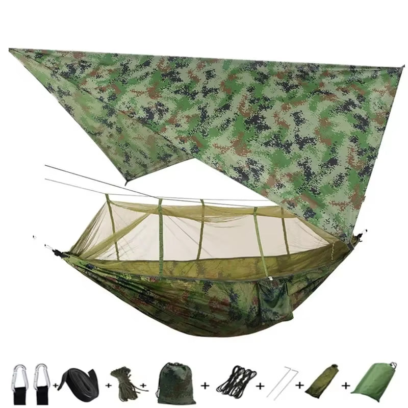 Premium Lightweight Portable Camping Hammock with Waterproof Tent Awning Rain Fly Tarp and Mosquito Net Canopy, Made from Durable 210T Nylon