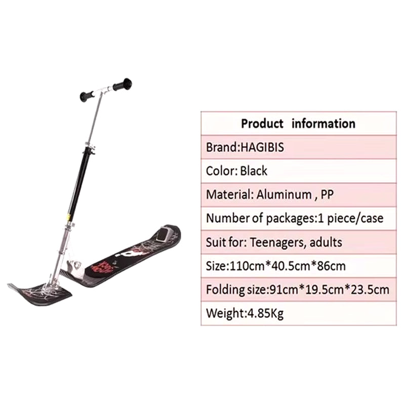 Adults Fold Skate Board Winter Outdoor Snow Tube Ski Scooter Sled with Safe Brake