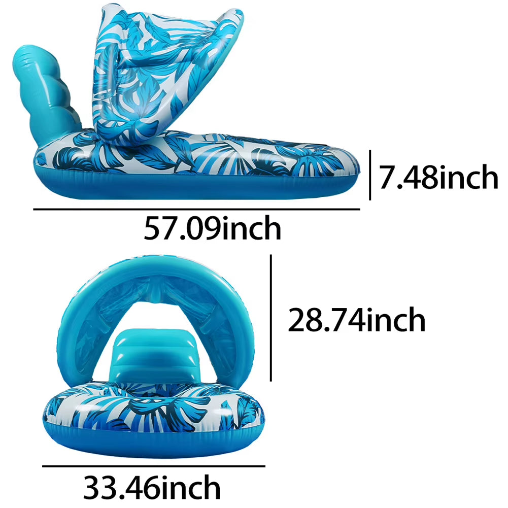 Premium Beach Folding Hammock with Sunshade and Inflatable Water Sleeping Bed - PVC Floating Lounger Air Mattress for Outdoor Swimming Activities