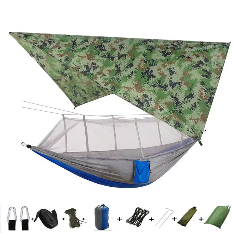 Premium Lightweight Portable Camping Hammock with Waterproof Tent Awning Rain Fly Tarp and Mosquito Net Canopy, Made from Durable 210T Nylon