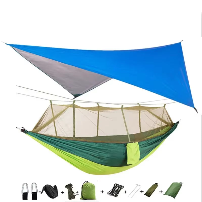 Premium Lightweight Portable Camping Hammock with Waterproof Tent Awning Rain Fly Tarp and Mosquito Net Canopy, Made from Durable 210T Nylon
