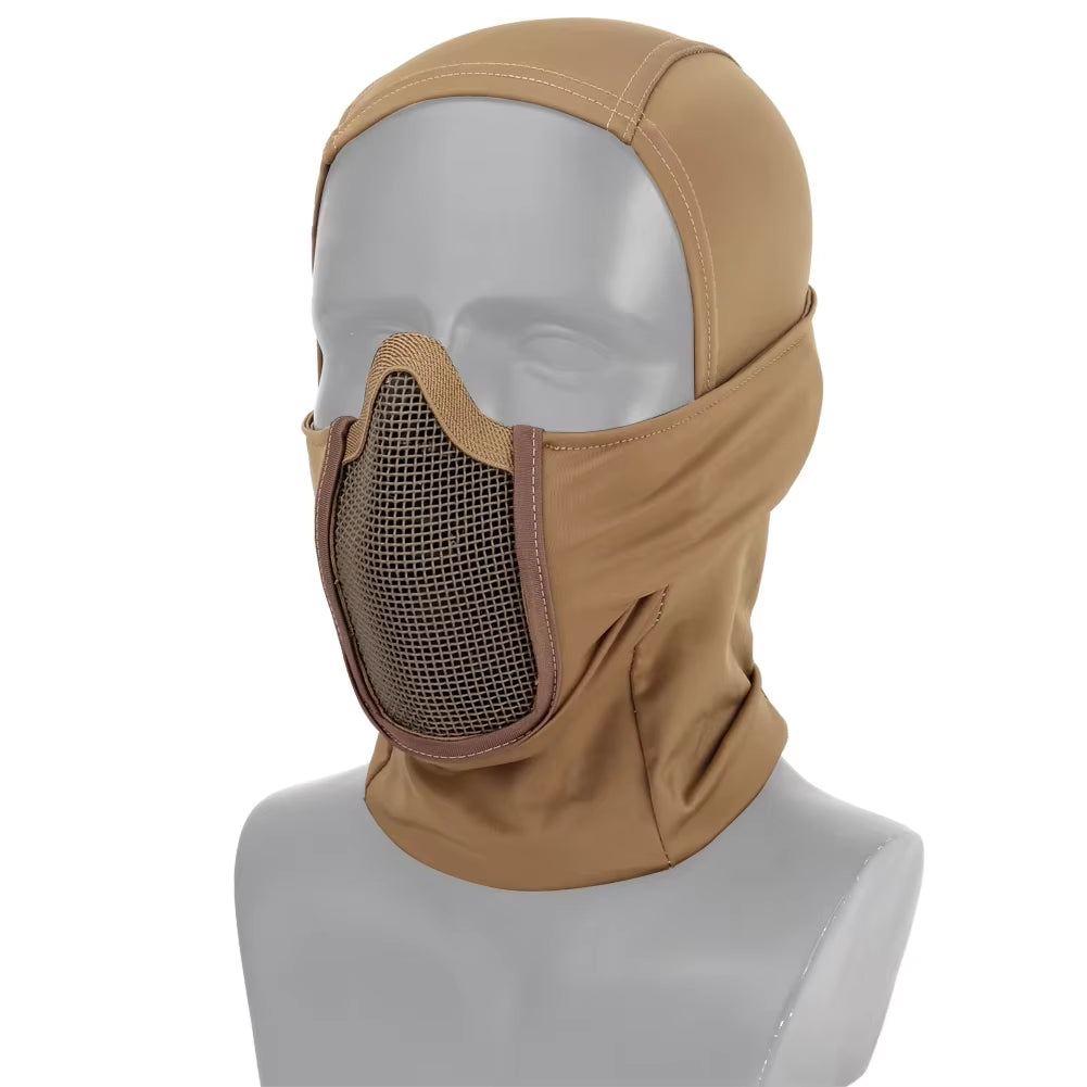 Tactical Balaclava Mesh Mask Airsoft Paintball Full Face Protection Ninja Style Hood Steel Metal Mask Foldable Design