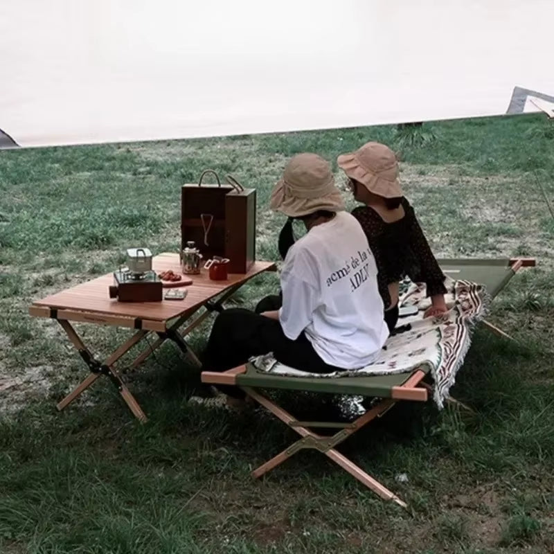 Portable Double Camping Cot Chair - Lightweight Aluminum Alloy Folding Bed for Outdoor Use