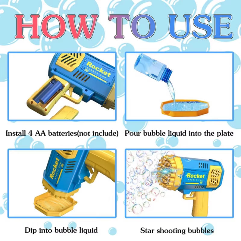 40/69 Holes Bubble Machine Ages 3+ Boy Girl Toys Birthday Wedding Kids Adult Party Toys Summer outside Bubble Gun Soap Blower